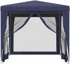 Party Tent with 4 Mesh Sidewalls Blue 8.2'x8.2' HDPE Heavy-Duty Iron Frame Waterproof Roof for Outdoor Events Shelter
