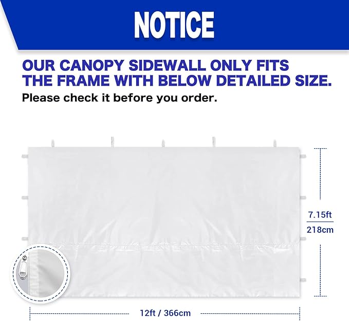Instant Canopy Walls for 12x12 ft Pop Up Canopy Frame, 99% UV Protection, Waterproof for Outdoor Events, White(3 Pieces Canopy Sidewalls Only)