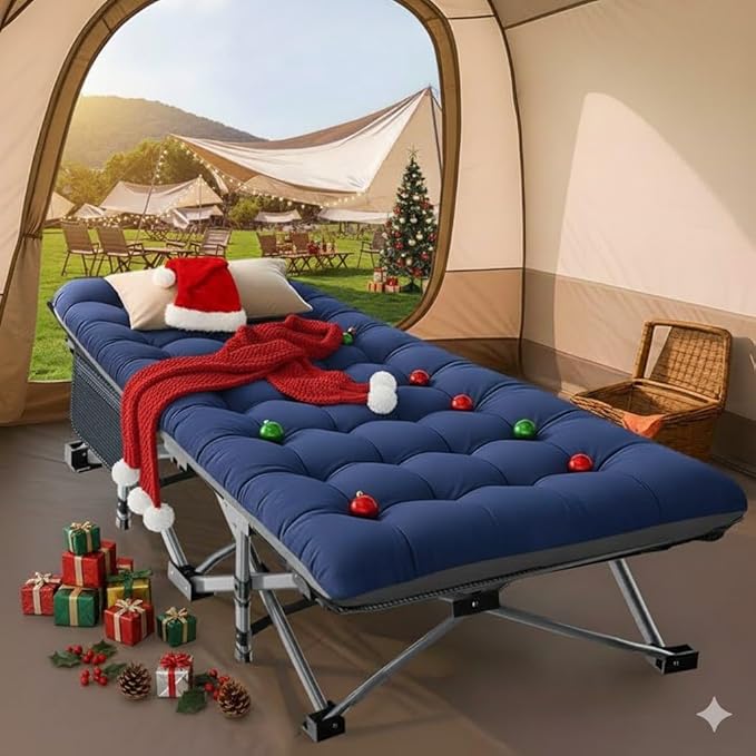 Slsy Oversized XXL Folding Camping Cot for Adults with Pad, Padded Portable Sleeping Cots, Camp Bed with Carry Bag for Outdoor Travel, Beach, Hiking