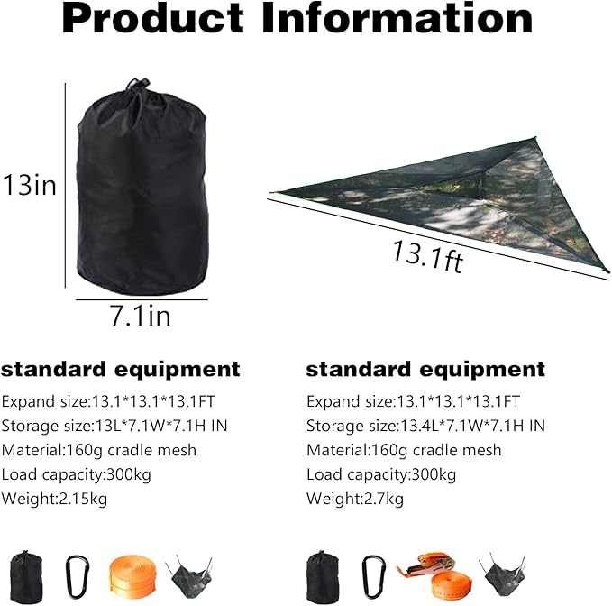 Triangle Hammock,13ft Triangle Camping Hammock, with 3 Ratchet Tie Down Straps and Storage Bag, Max 800 Lbs,Multi Person Portable Hammock for Adults Kids,for Travel Backyard Outdoor Garden Camping