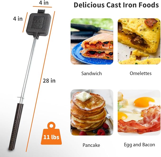 Campfire Sandwich Maker Cast Iron Pack of 4 - Pudgy Pie Maker for Camping, Mountain Pie Cooker