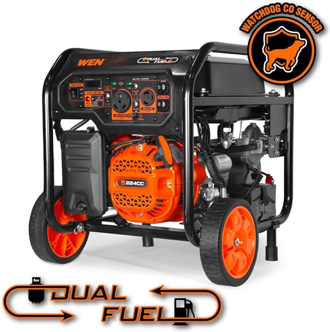 WEN 5,600-Watt Dual Fuel Portable Generator with Wheel Kit, Electric Start, and CO Watchdog (DF5600X)