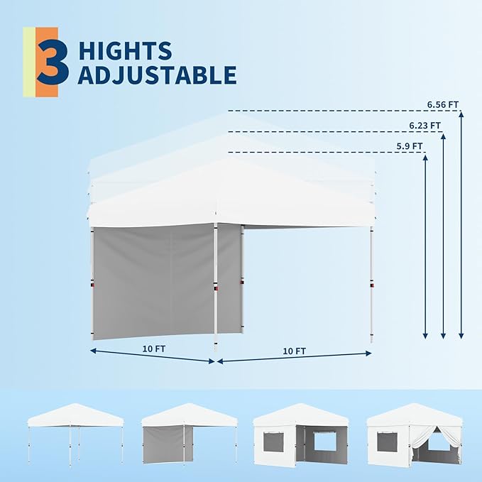 Garvee 10x10 Pop Up Canopy Tent, Heavy Duty Commercial Instant Shelter with One-Person Setup, UPF 50+ Waterproof, 100 Sq Ft Shade for Outdoor Events, Camping, Farmers Market