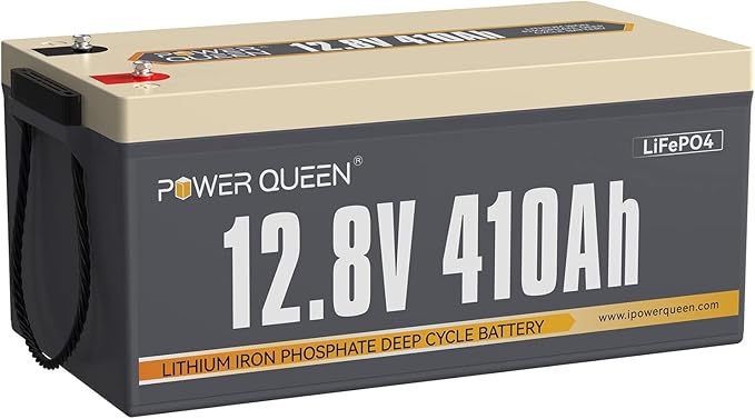 Power Queen 12V 410Ah LiFePO4 RV Battery, 5248Wh Energy Lithium Iron Phosphate Battery 250A BMS, 15000+ Cycle Times 10-Year Lifetime, for Solar System, RV Camping, Off-Grid, Trailer, Camper