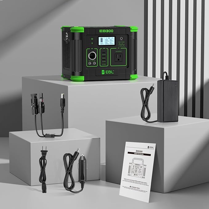 EBL 300W Portable Power Station, 288.6Wh Solar Generator with 600W Peak Output, PD 60W USB-C & QC3.0 USB-A Ports, Wireless Charger & SOS LED Light for Camping, RV, Home Emergency Backup