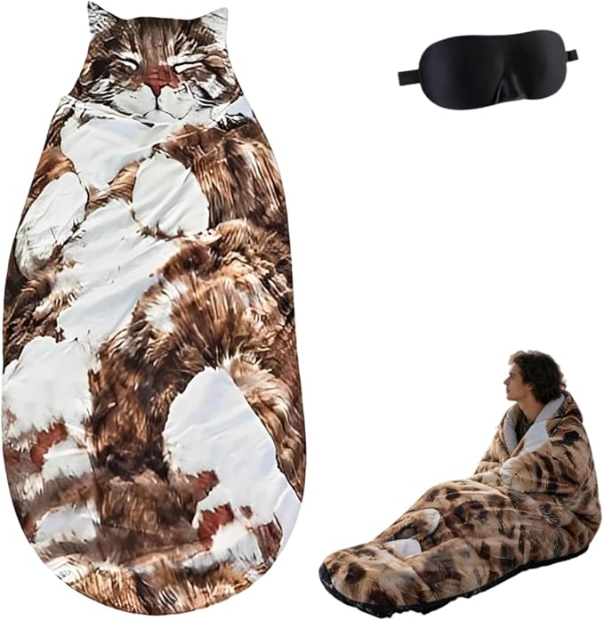 Cat Sleeping Bag - 2026 New Large Cat Shaped Plush Sleeping Bag for Adults, Adult-Size Wearable Washable Warm Blanket for Camping and Home Lounging