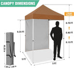 5x5 Pop Up Canopy Tent with One Sidewall, Instant Portable Beach Canopy, Outdoor Tent with Carry Bag for Camping, Sports, Tailgating, Events, Khaki