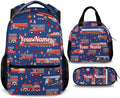 Custom Boys Backpack, 3 in 1 Fire Truck School Backpacks Matching Combo for Kindergarten Preschool, Personalized Name Durable Truck Bookbag and Pencil Case Bundle for Kids Toddlers