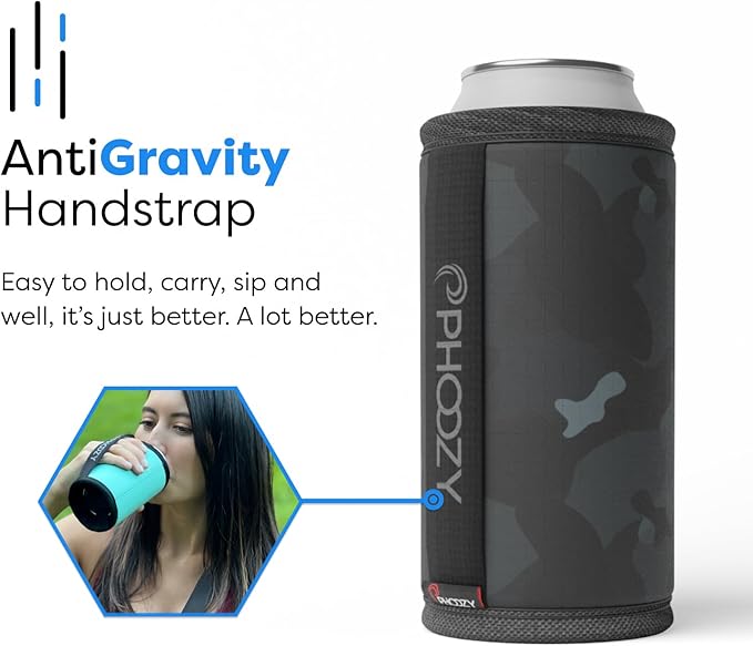 PHOOZY Insulated Can Cooler for Tall 16oz Cans with NASA-Inspired Technology - Patented Koozie That Keeps Drinks Cold 10x Longer - Lightweight Beer Koozie for Outdoor Adventures - Black Camo