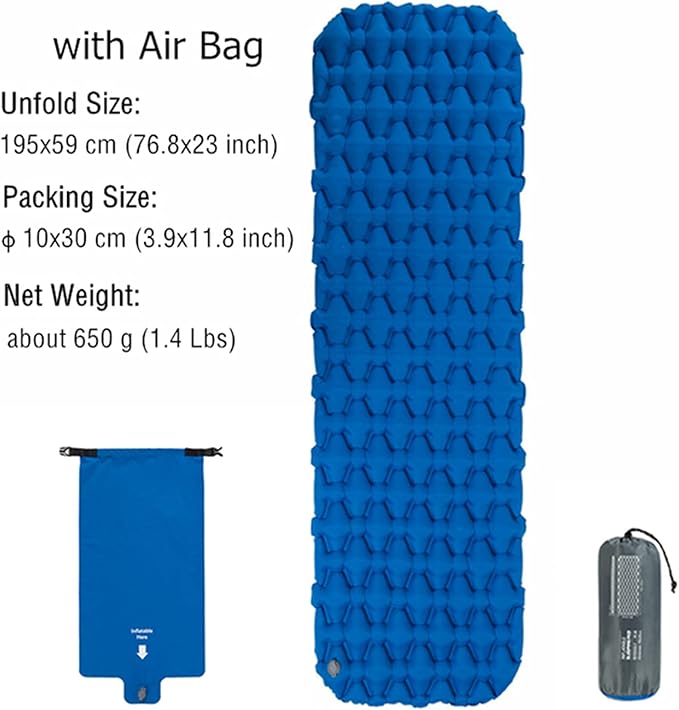 KAISHI Inflatable Mattress, Travel Folding Bed Portable Camping Mat, Ultralight Waterproof Compact Air Mat Single Sleeping Pad,Green
