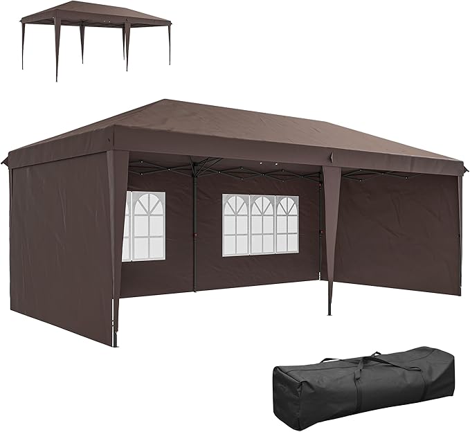 Outsunny 10' x 20' Pop Up Canopy Tent with 4 Sidewalls, Heavy Duty Tents for Parties, Outdoor Instant Gazebo with Carrying Bag for Garden, Patio, Coffee