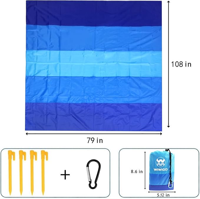 Beach Blanket Waterproof Sandproof Beach Mat 79" X 83"/10'x9'for 2-8 Adults Quick Drying Outdoor Picnic Mat Beach Accessories for Travel, Camping, Hiking