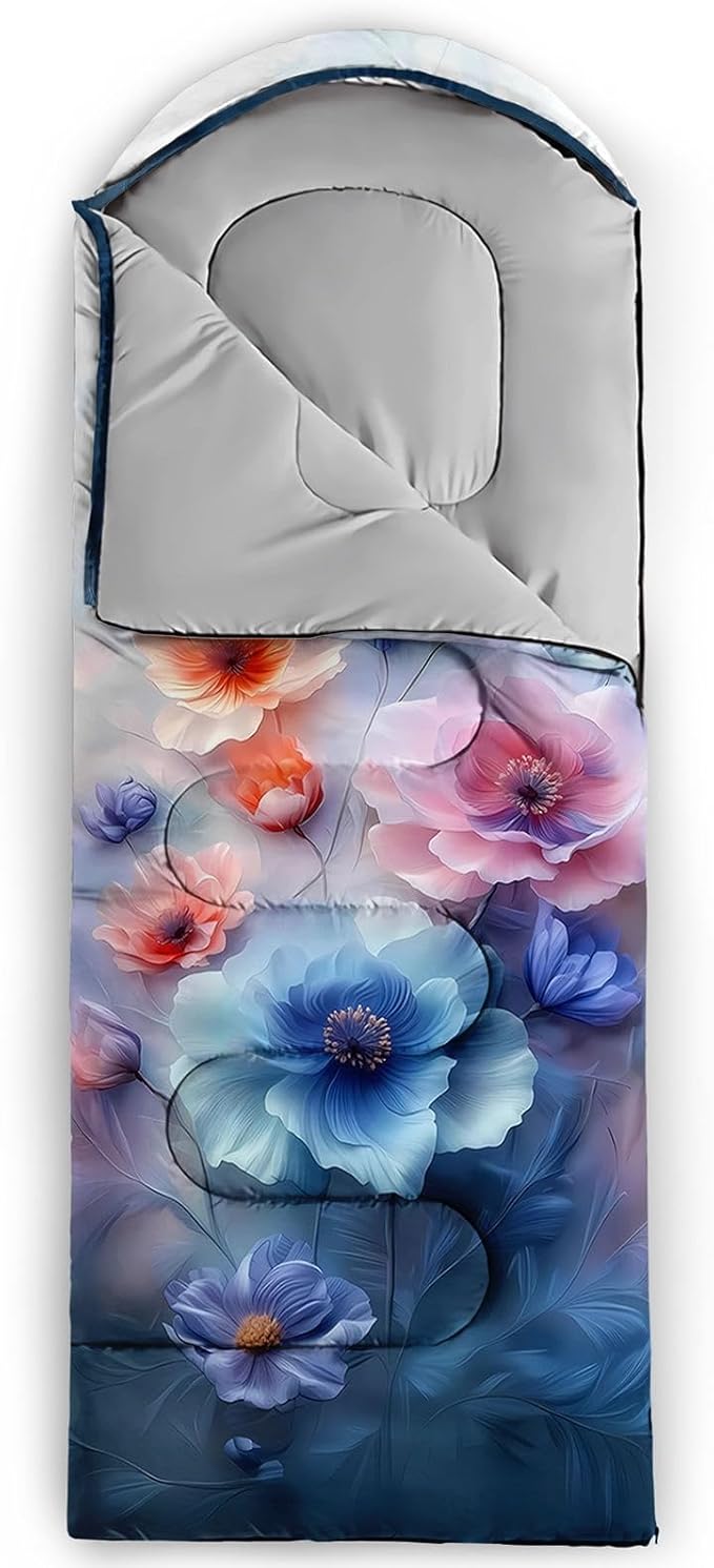 Kids Sleeping Bag for Boys Girls,Blue Ripples Print-Lightweight Warm Portable Outdoor Indoor-Waterproof Cold Weather Resistant Sleeping Bag for Camping Hiking