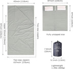100% Cotton Sleeping Bag Liner with Full Length Zipper on 3 Sides; Single/Double Adult Sleep Sack for Travel & Camping, Multifunctional Travel Sheets (Unzipped 87”x87”) for Hotel, Lightweight
