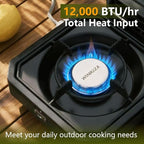 New WINKIZA 2 Burner Camping Stove with Grill, 12000 BTU Propane Gas Stove, Portable Folding Camp Stove with Carry Bag, Two Adjustable Burners with Piezo Ignition, Portable Stove for Camping, BBQ
