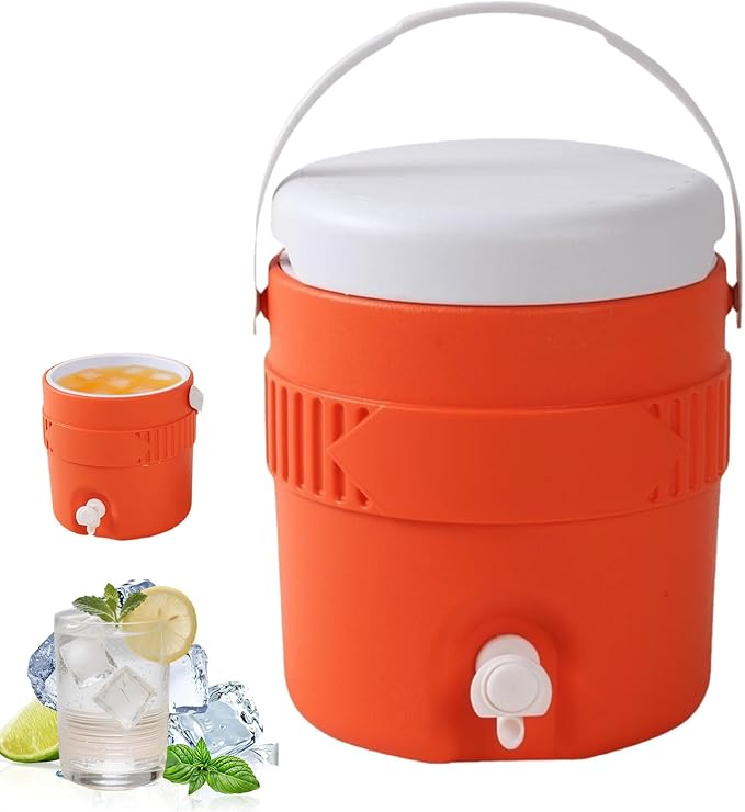 1 Gallon Portable Sports Cooler Water Drink Beverage Dispenser, Insulated Cooler Water Drink Dispenser with Spout Handle, Water Jug Cooler Dispenser for Outdoor Activities Fishing Camping (Orange)