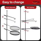 VINGLI Swivel Camping Firepit Grill, Foldable Campfire Steel Grate w/Griddle & Storage Bag, 360° Adjustable, Open Fire Outdoor Cooking Equipment, Parties, Activities, Families Use 30'' x 13'' x 48''