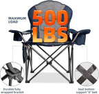 Large Camping Chair with Side Table Heavy Duty 500LBS - Folding Outdoor Chair with Cooler Bag (Blue & Light Gray, 1 PCS)