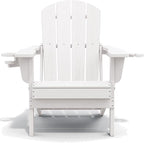SERWALL Adirondack Chair with Cup Holders - Composite Adirondack Chairs Set of 6 HDPE Outdoor Chairs All Weather Use- White