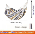 Canvas Single Hammock Thick Durable Striped Indoor Courtyard Camping Swing Chair Hammocks Home Outdoor Furniture(Coffee-L-260X150CM)