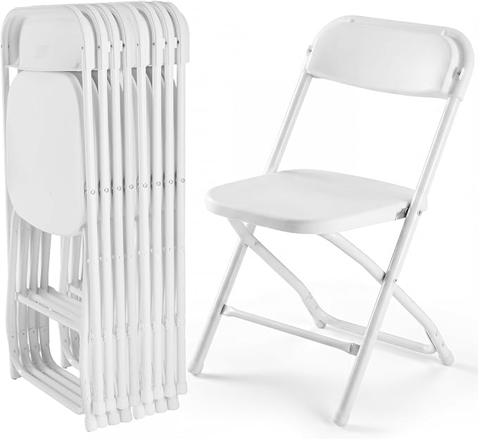 DUMOS Folding Chairs Sets of 8, 330lbs Capacity Plastic Stackable Home Office Chair, Portable Fold Up for Indoor Outdoor, Patio, Camping, Garden, Party (White)