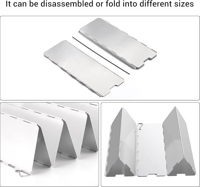 Camp Stove Windscreen, Ohuhu Camping Stove Windscreen 8/10/12 Plates Aluminum Folding Portable Camping Stove Windshield Grill Wind Screen for Camp with Carry Bag for Camping Hiking Picnic Backpacking