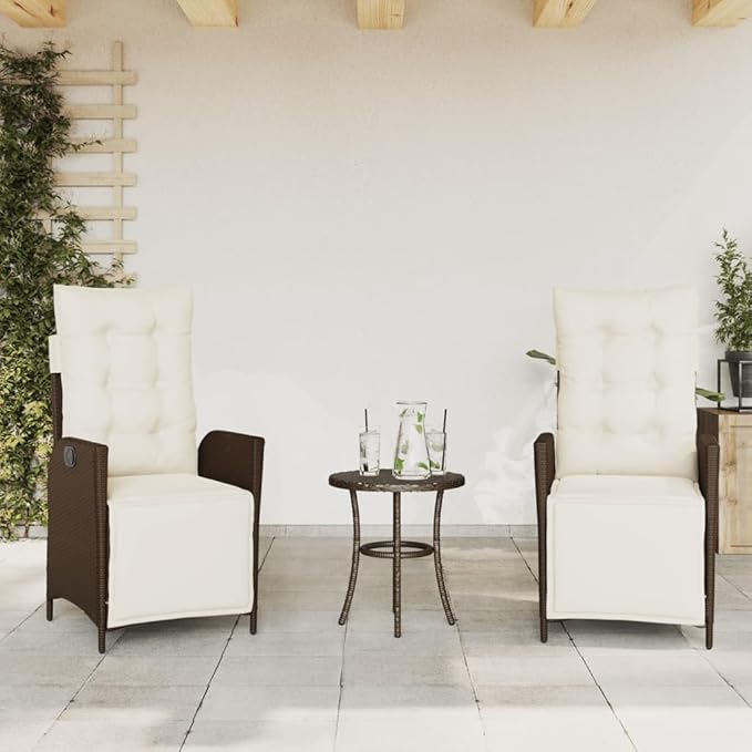 Reclining Patio Chairs 2 pcs with Footrest Brown Poly Rattan Porch Chairs Camping Chairs Patio Chairs Living Room Chairs for Dining Patio Bedroom Outdoor