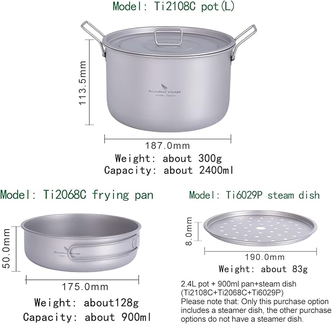 Boundless Voyage Camping Cookware Lightweight Cooking Pot Set Titanium Pot Portable for Outdoor Cooking Traveling Hiking Trekking Backpacking, 1-5 Person