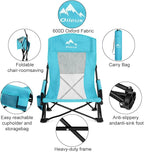 Oileus Folding Portable Beach Chair, Lightweight High Back Low Seat for Tent & Shelter & Camping, Full Mesh Back, Cup Holder, Storage/Carry Bag, Armrest - 1 Pcs
