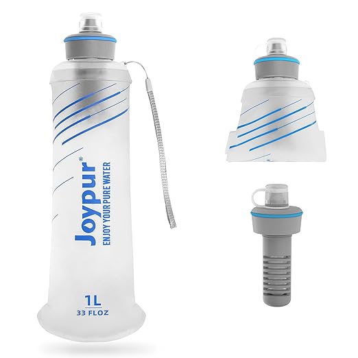 Collapsible Water Bottle with Filter - 1L Squeeze Water Filtered Bottle Camping Survival Hiking Backpacking, Portable Water Filter with NSF/FDA Certification, White