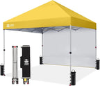 CROWN SHADES 8x8 Pop Up Canopy with 1 Side Wall - Beach Tent with One Push Setup - Outdoor Sun Shade for Events, Parties, Camping - Gazebo with STO-N-Go Cover Bag (Yellow)