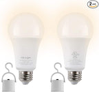 5W Rechargeable Emergency LED Light Bulbs with Back Up Battery for Power Outage, Camping, Hurricane, Disaster Planning, 40W Equivalent, UL Certified (3000K Soft White, 2-Pack)