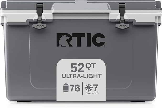RTIC Ultra-Light 52 Quart Hard Cooler Insulated Portable Ice Chest Box for Beach, Drink, Beverage, Camping, Picnic, Fishing, Boat, Barbecue, 30% Lighter Than Rotomolded Coolers
