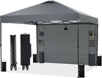12'x12' Pop Up Canopy Tent with 1 Sidewall and 6 Pockets, One Push Setup, Instant Shade Tent with Vented Roof for Beach Patio Outdoor, Case, 8 Stakes, 4 Ropes, 4 Sandbags (Gray, 12x12)