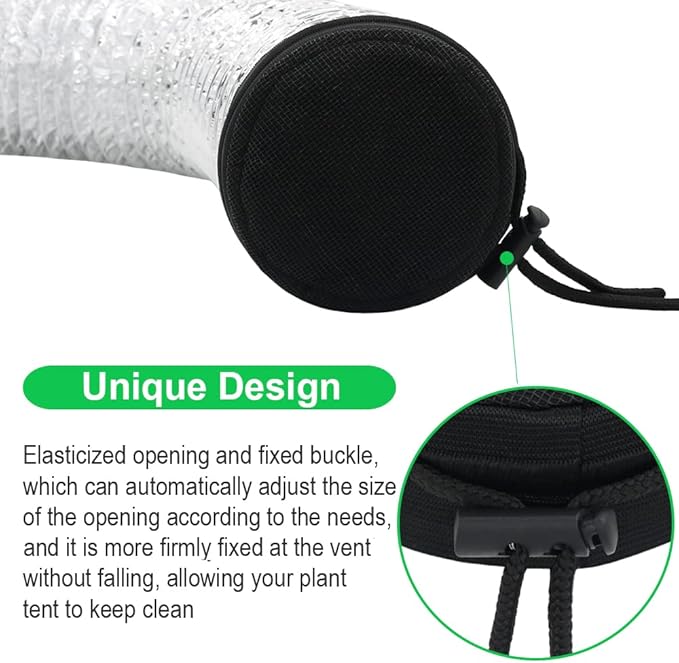 2 Pack 4" Grow Tent Vent Cover Dust Filter Cover for Plant Grow Tent Accessories with Elastic Band and Fixed Buckle Fan Exhaust Screen