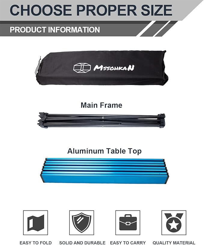 Camping Table Folding Portable Camp Side Table Aluminum Lightweight Carry Bag Beach Outdoor Hiking Picnics BBQ Cooking Dining Kitchen Blue Medium
