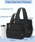 Lunch Box Tote Bag - Versatile Soft Insulated Lunchbox for Women - Lightweight Stylish Simple Lunch Pail Reusable Xlarge Cooler Bag for Adults Work Office Camping Picnic Travel Outdoor Trips Black 15L