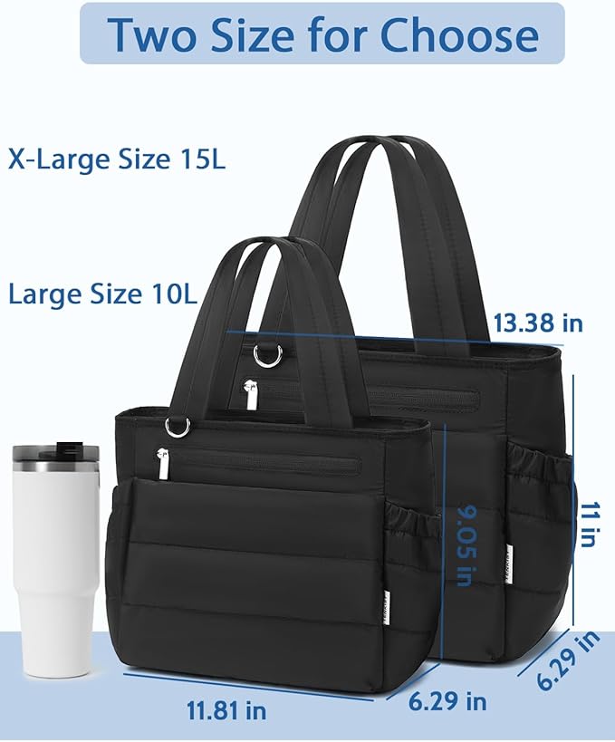 Lunch Box Tote Bag - Versatile Soft Insulated Lunchbox for Women - Lightweight Stylish Simple Lunch Pail Reusable Xlarge Cooler Bag for Adults Work Office Camping Picnic Travel Outdoor Trips Black 15L