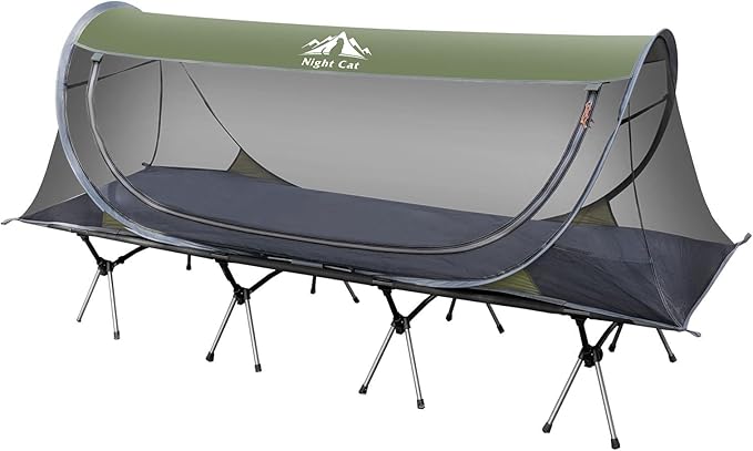 Night Cat Pop-up Mosquito Tent: 1 Person Camping Tent with Bug Screen Net Easy Set-up Tent Fits with Camping Cot Combo Set