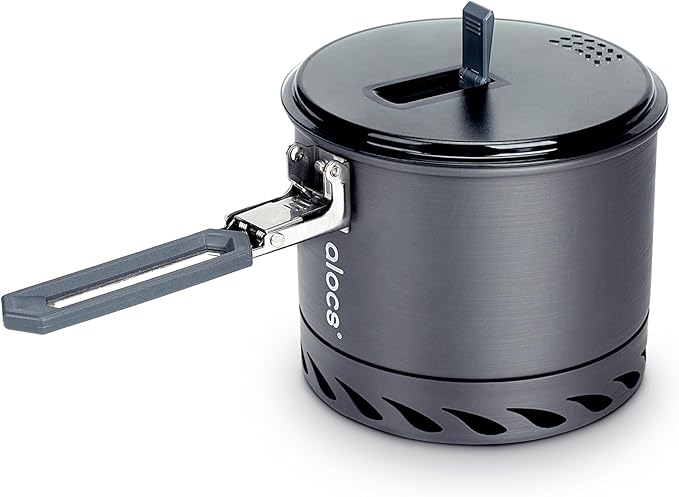 Alocs 1.4L Camping Pot, Lightweight Camping Cookware with Heat Exchanger, Portable Durable Camping Essentials Cooking Set for Backpacking Hiking Traveling