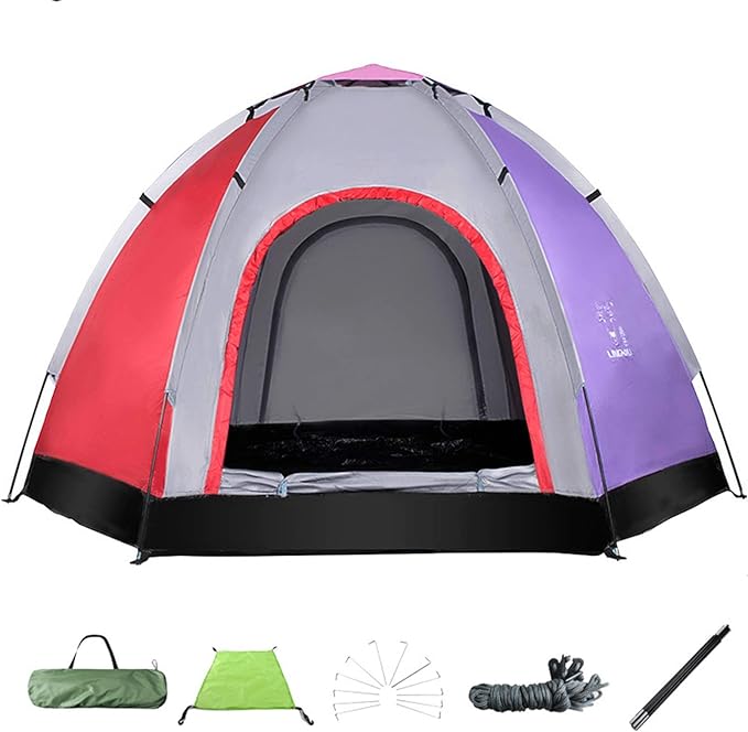 GeRRiT Family Tent with Awning, 2-6 Person Tunnel Tent, Outdoors Automatic Pop Up Beach Tent, Automatic Camping Backpacking Dome Shelter for Family, Festival, Hiking, Backpacking & Mountaineering