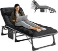 NAIZEA Folding Camping Cot W/Mat for Adults, Adjustable Lounge Chair Outdoor, Heavy Duty Sleeping Cot Bed, Travel Camp Cots for Pool, Beach, Patio Sunbathing