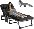 NAIZEA Folding Camping Cot W/Mat for Adults, Adjustable Lounge Chair Outdoor, Heavy Duty Sleeping Cot Bed, Travel Camp Cots for Pool, Beach, Patio Sunbathing