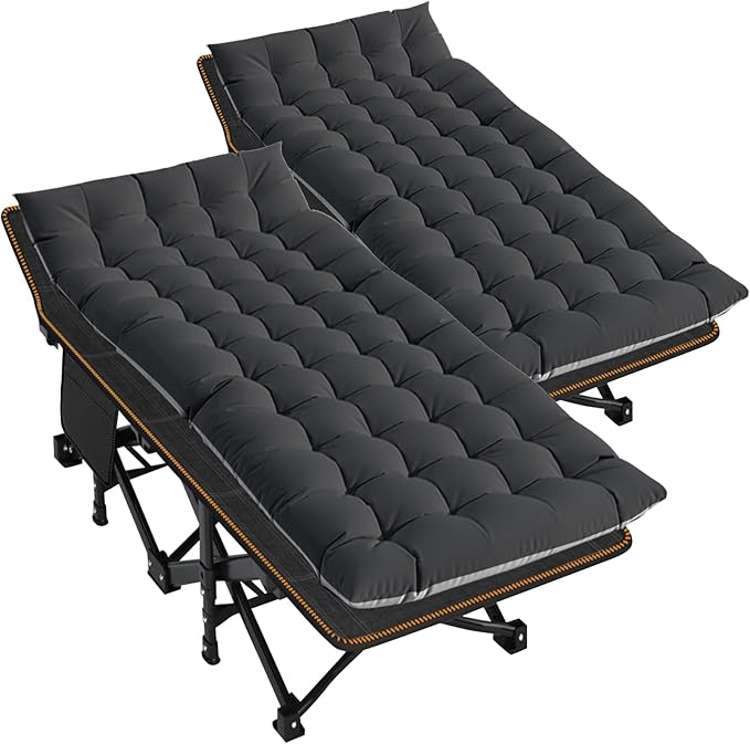 DoCred Oversized XXL Folding Camping Cot with Mattress, 2 Pack Heavy Duty Sleeping Cot Bed Portable Adults Outdoor Bed with Carry Bag, Travel Camp Cots