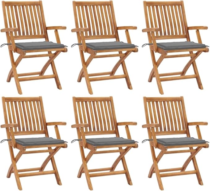 Folding Patio Chairs with Cushions 6 pcs,Outdoor Lounge Chair,Portable Camping Chair,Bistro Table and Chairs Outdoor,Features 2 Sets of Ropes,for Balcony/Garden/Backyard, Solid Teak Wood