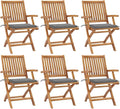Folding Patio Chairs with Cushions 6 pcs,Outdoor Lounge Chair,Portable Camping Chair,Bistro Table and Chairs Outdoor,Features 2 Sets of Ropes,for Balcony/Garden/Backyard, Solid Teak Wood