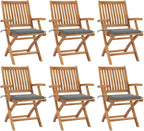 Folding Patio Chairs with Cushions 6 pcs,Outdoor Lounge Chair,Portable Camping Chair,Bistro Table and Chairs Outdoor,Features 2 Sets of Ropes,for Balcony/Garden/Backyard, Solid Teak Wood
