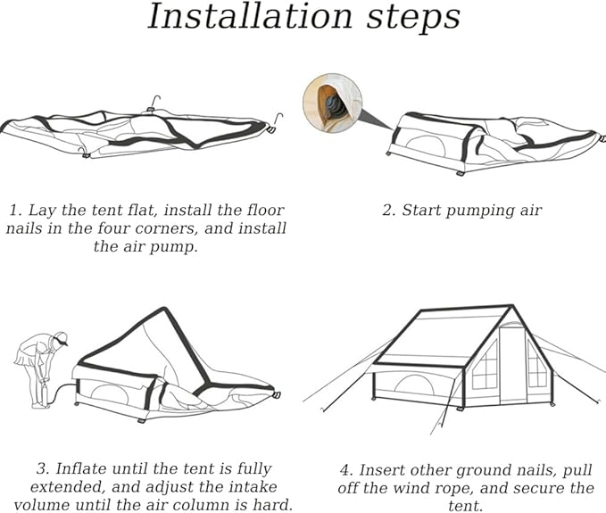 UNIISTRENGH Inflatable Camping Tent, Air Glamping Quick Set Up Waterproof Pop Up Tents with Stove Jack Hole and Carry Bag