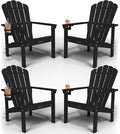 Stackable Adirondack Chair Set of 4, HDPE All-Weather Adirondack Chairs - Durable and Space Saving, Plastic Outdoor Fire Pit Chairs with Cup Holder,Black