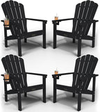 Stackable Adirondack Chair Set of 4, HDPE All-Weather Adirondack Chairs - Durable and Space Saving, Plastic Outdoor Fire Pit Chairs with Cup Holder,Black